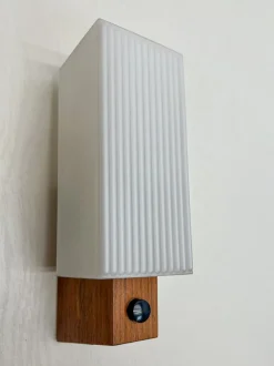 Sale Pamono Mid-Century Teak and Opaline Wall Lamp attributed to Bega, 1960s