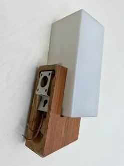 Sale Pamono Mid-Century Teak and Opaline Wall Lamp attributed to Bega, 1960s
