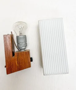 Sale Pamono Mid-Century Teak and Opaline Wall Lamp attributed to Bega, 1960s