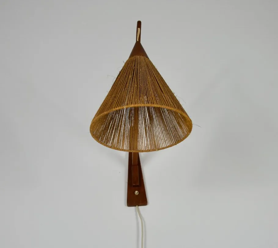 Best Pamono Mid-Century Teak and Rattan Swing Arm Wall Lamp attributed to Temde, 1960s