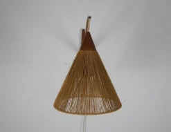 Best Pamono Mid-Century Teak and Rattan Swing Arm Wall Lamp attributed to Temde, 1960s
