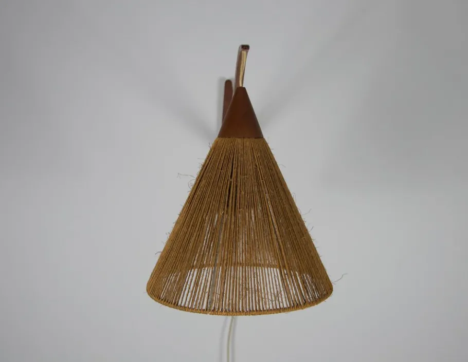 Best Pamono Mid-Century Teak and Rattan Swing Arm Wall Lamp attributed to Temde, 1960s