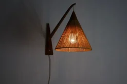 Best Pamono Mid-Century Teak and Rattan Swing Arm Wall Lamp attributed to Temde, 1960s