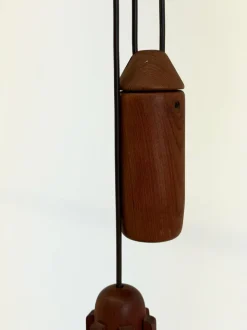 Discount Pamono Mid-Century Teak Pendant Lamp with Linen Shade from Domus, 1970s