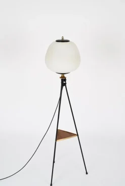 Best Pamono Mid-Century Tripod Floor Lamp in Brass, Metal, Opaline Glass from Stilnovo, Italy, 1950s