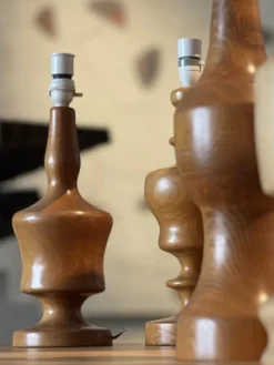 Clearance Pamono Mid-Century Turned Wooden Lamps, Set of 2