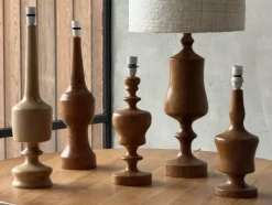 Clearance Pamono Mid-Century Turned Wooden Lamps, Set of 2