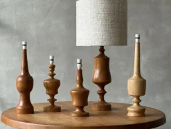 Clearance Pamono Mid-Century Turned Wooden Lamps, Set of 2