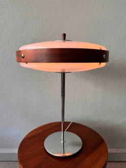 Clearance Pamono Mid-Century Wood, Chrome, and Acrylic Eclipse M Table Lamp from Fase, 1966