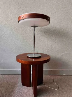 Clearance Pamono Mid-Century Wood, Chrome, and Acrylic Eclipse M Table Lamp from Fase, 1966