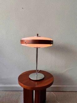 Clearance Pamono Mid-Century Wood, Chrome, and Acrylic Eclipse M Table Lamp from Fase, 1966