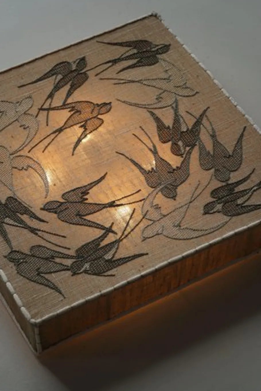 Best Pamono Mid-20th Century Ceiling Lamp with Embroidered Fabric Shade with Swallow Motif, 1950s