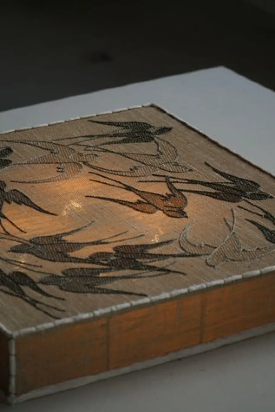 Best Pamono Mid-20th Century Ceiling Lamp with Embroidered Fabric Shade with Swallow Motif, 1950s