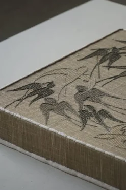 Best Pamono Mid-20th Century Ceiling Lamp with Embroidered Fabric Shade with Swallow Motif, 1950s