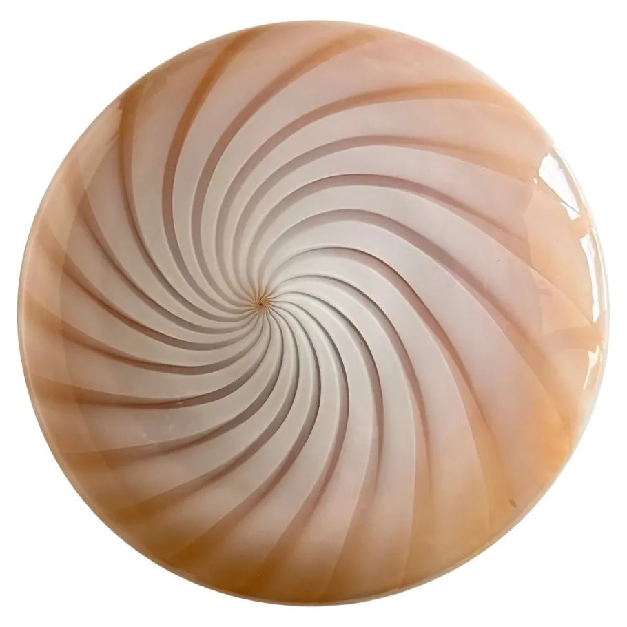 Clearance Pamono Milky-White and Beige Swirls Murano Glass Flush Mount by Simoeng