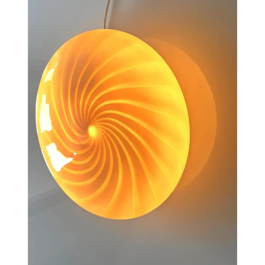Clearance Pamono Milky-White and Beige Swirls Murano Glass Flush Mount by Simoeng