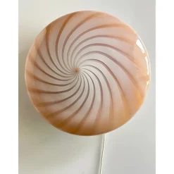 Clearance Pamono Milky-White and Beige Swirls Murano Glass Flush Mount by Simoeng