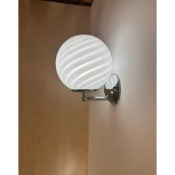 Hot Pamono Milky-White Swirl Murano Glass Wall Sconce by Simoeng