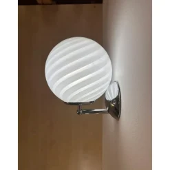 Hot Pamono Milky-White Swirl Murano Glass Wall Sconce by Simoeng