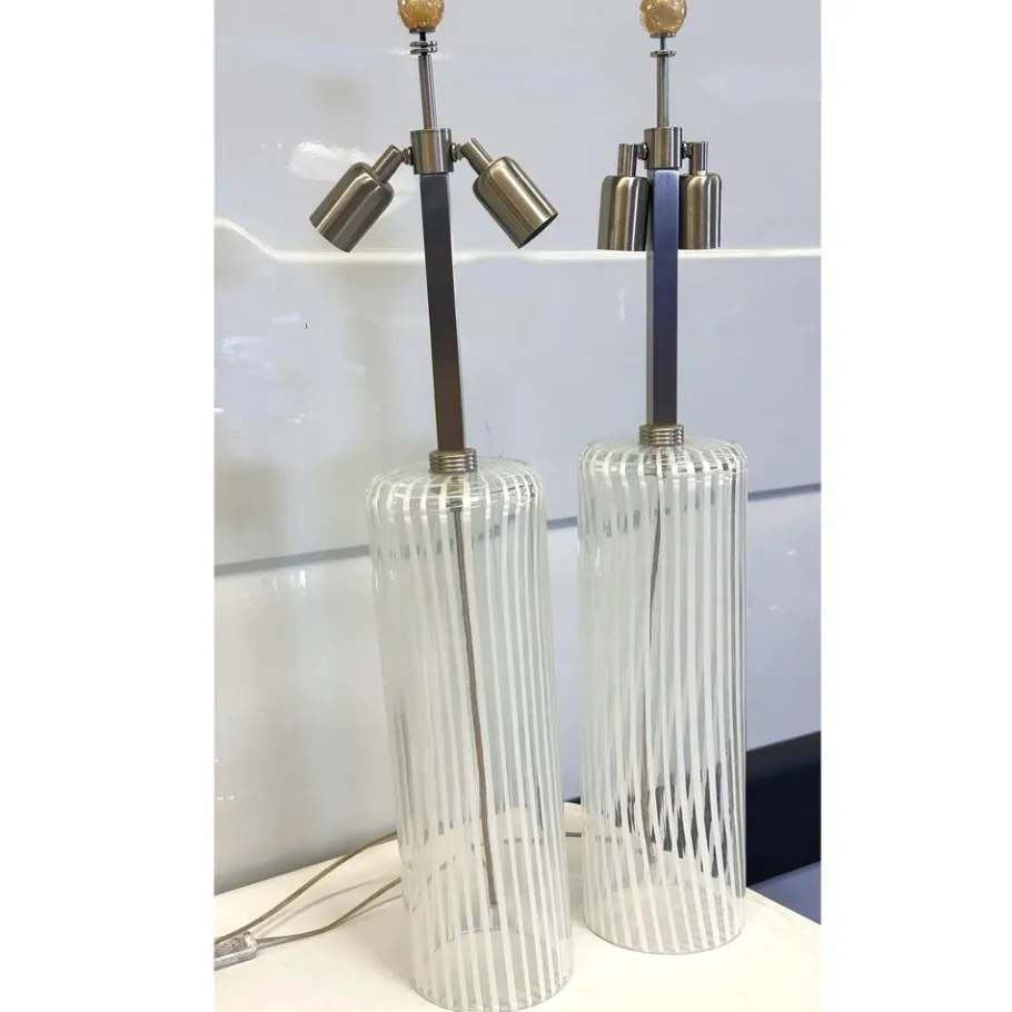 Outlet Pamono Milky-White Table Lamps in Murano Glass by Simoeng for Simoeng, Set of 2