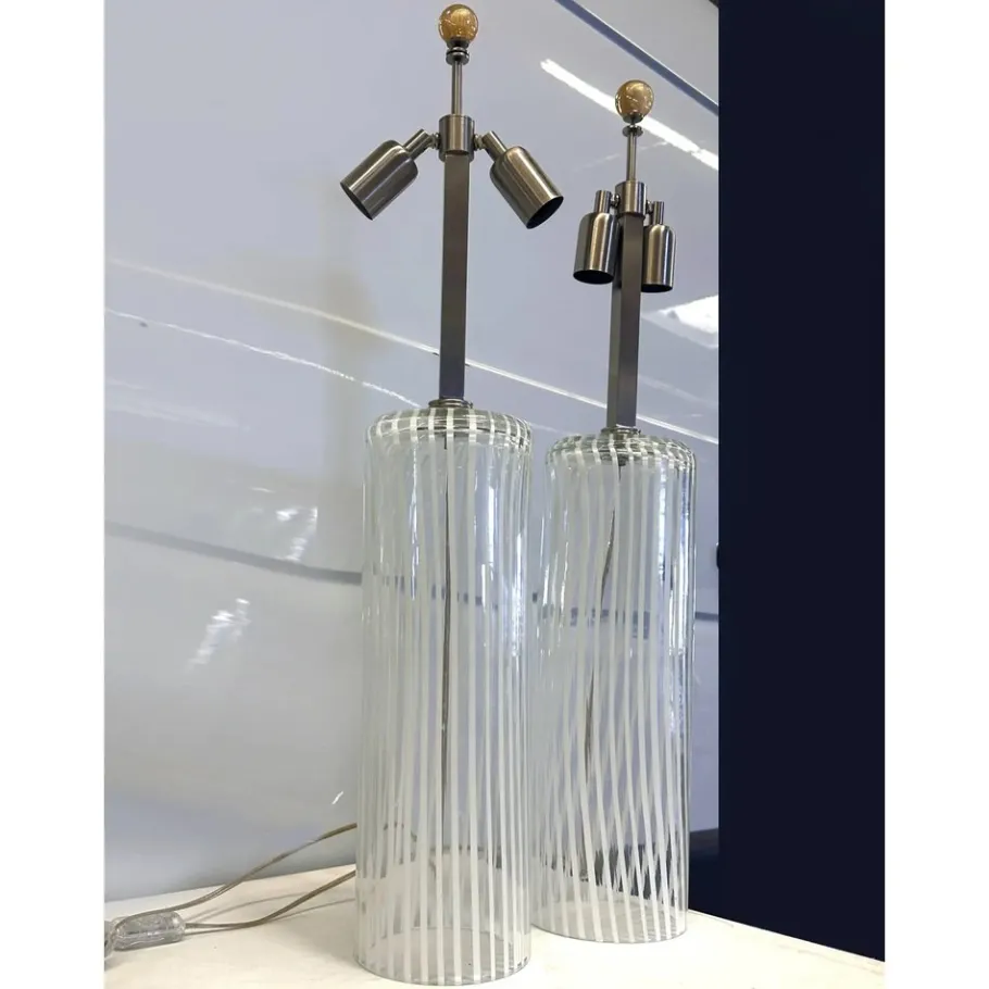 Outlet Pamono Milky-White Table Lamps in Murano Glass by Simoeng for Simoeng, Set of 2