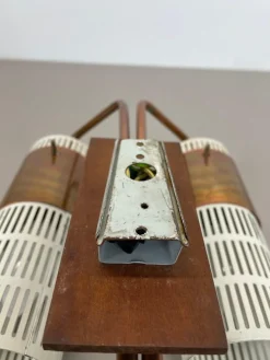 Discount Pamono Minimalist Copper and Teak Tube Hole Pattern Wall Light, Denmark, 1970s