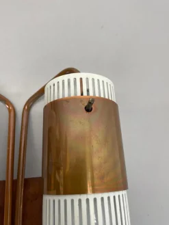 Discount Pamono Minimalist Copper and Teak Tube Hole Pattern Wall Light, Denmark, 1970s