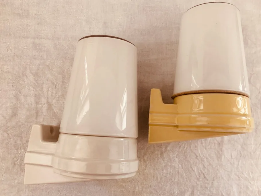 Discount Pamono Model 6070 Wall Lights in Yellow Porcelain and Opaline Glass by Sigvard Bernadotte for Ifö, 1960s, Set of 2