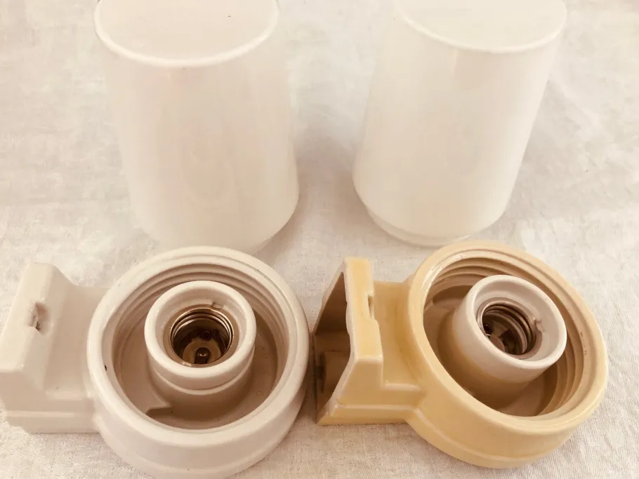 Discount Pamono Model 6070 Wall Lights in Yellow Porcelain and Opaline Glass by Sigvard Bernadotte for Ifö, 1960s, Set of 2