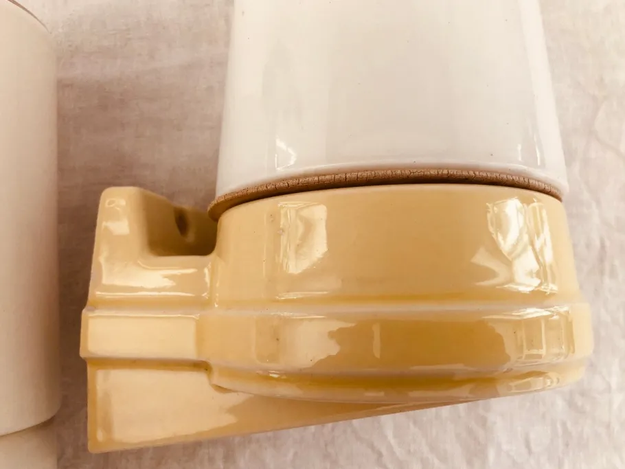 Discount Pamono Model 6070 Wall Lights in Yellow Porcelain and Opaline Glass by Sigvard Bernadotte for Ifö, 1960s, Set of 2
