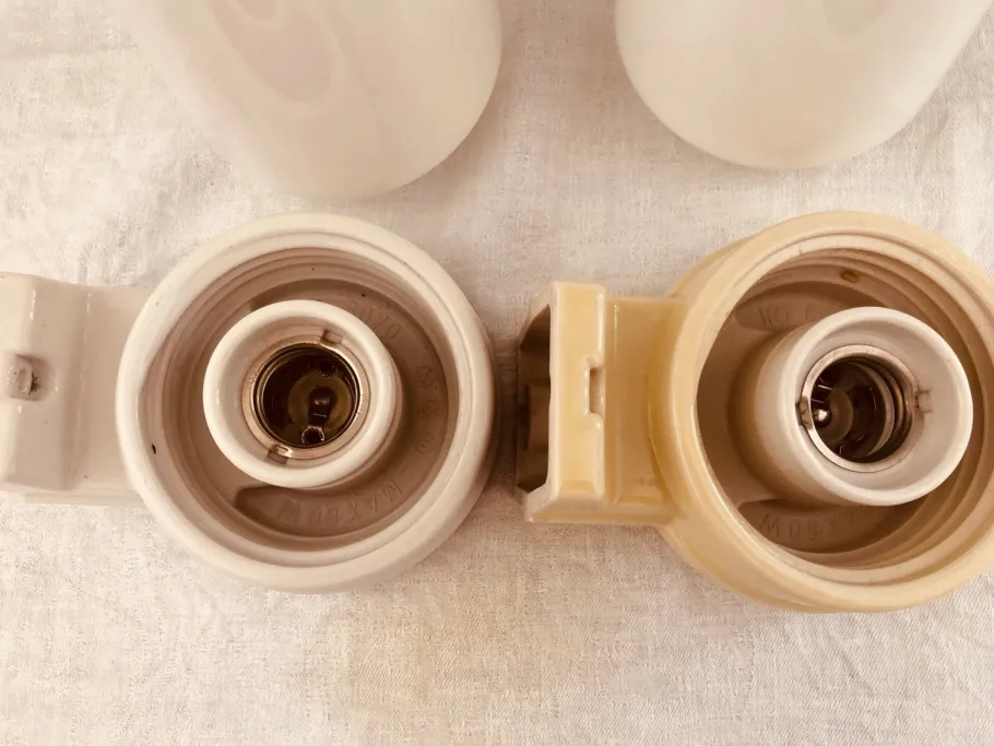 Discount Pamono Model 6070 Wall Lights in Yellow Porcelain and Opaline Glass by Sigvard Bernadotte for Ifö, 1960s, Set of 2