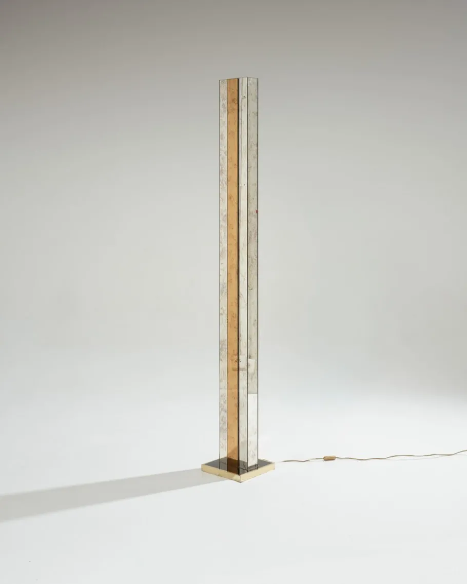 Outlet Pamono Modern Brass and Mirror Floor Lamp, 1970s