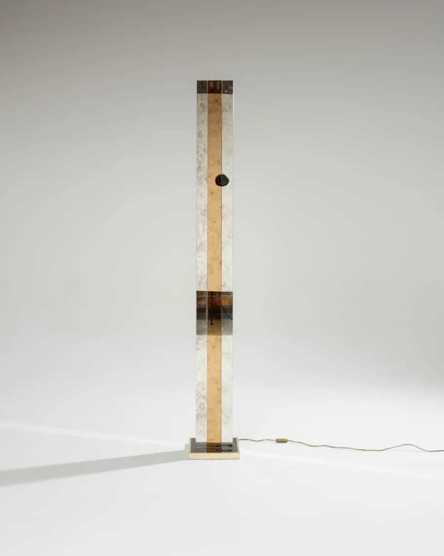 Outlet Pamono Modern Brass and Mirror Floor Lamp, 1970s