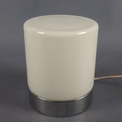 Outlet Pamono Modern Cylindrical Table Lamp in White Glass with Chrome Metal Base, 1970s