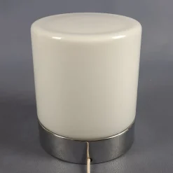 Outlet Pamono Modern Cylindrical Table Lamp in White Glass with Chrome Metal Base, 1970s
