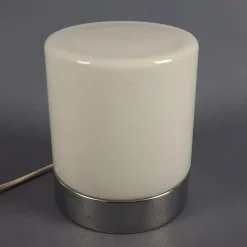 Outlet Pamono Modern Cylindrical Table Lamp in White Glass with Chrome Metal Base, 1970s