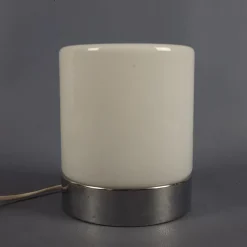 Outlet Pamono Modern Cylindrical Table Lamp in White Glass with Chrome Metal Base, 1970s