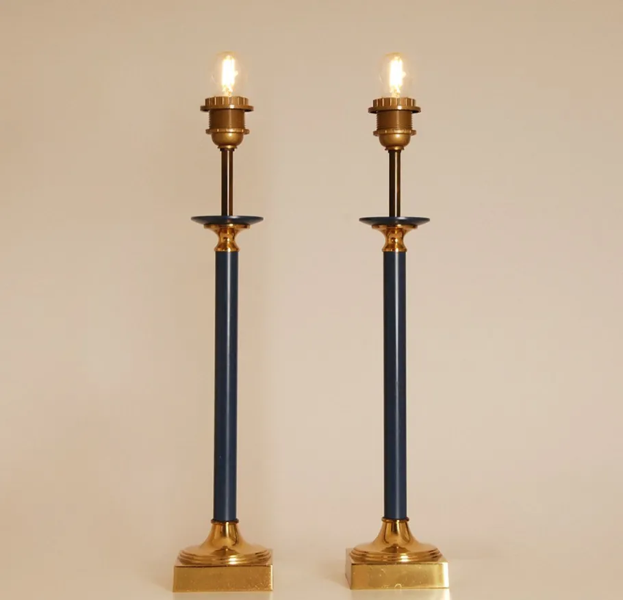 Sale Pamono Modern Gold and Blue Table Lamps from Maison Jansen, 1970s, Set of 2
