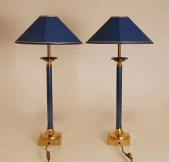 Sale Pamono Modern Gold and Blue Table Lamps from Maison Jansen, 1970s, Set of 2