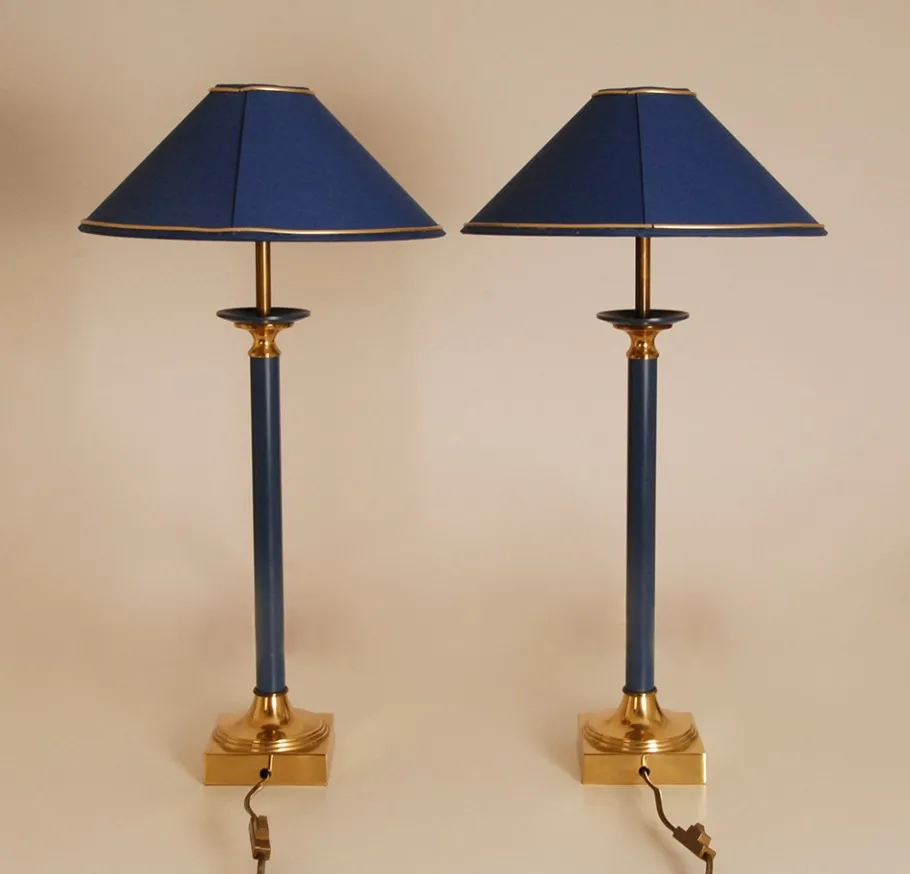 Sale Pamono Modern Gold and Blue Table Lamps from Maison Jansen, 1970s, Set of 2
