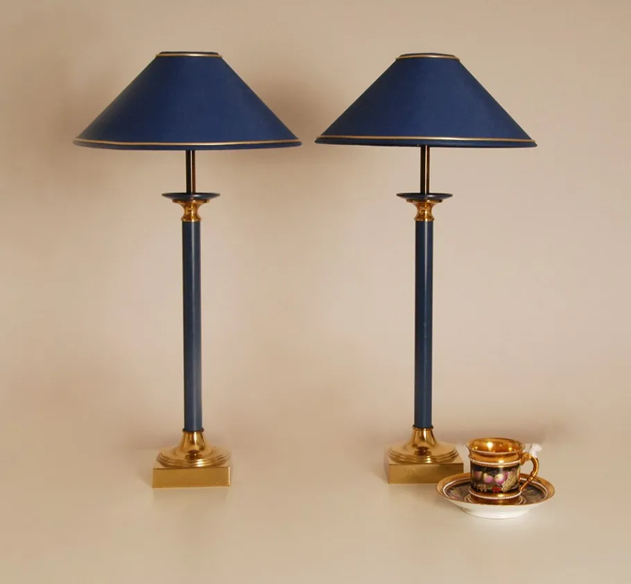 Sale Pamono Modern Gold and Blue Table Lamps from Maison Jansen, 1970s, Set of 2