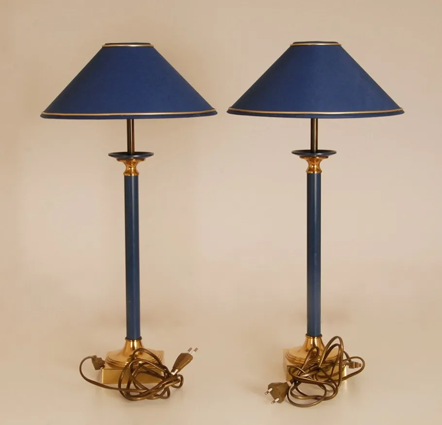 Sale Pamono Modern Gold and Blue Table Lamps from Maison Jansen, 1970s, Set of 2
