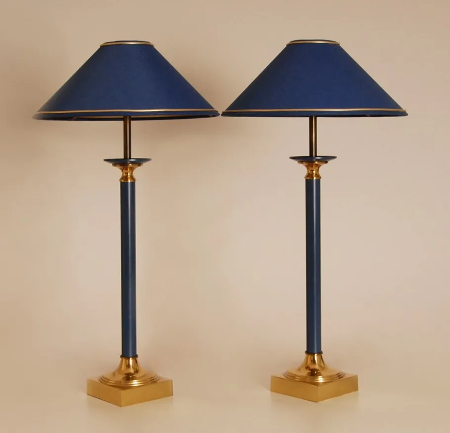 Sale Pamono Modern Gold and Blue Table Lamps from Maison Jansen, 1970s, Set of 2