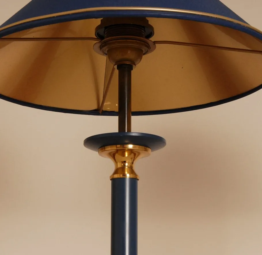 Sale Pamono Modern Gold and Blue Table Lamps from Maison Jansen, 1970s, Set of 2