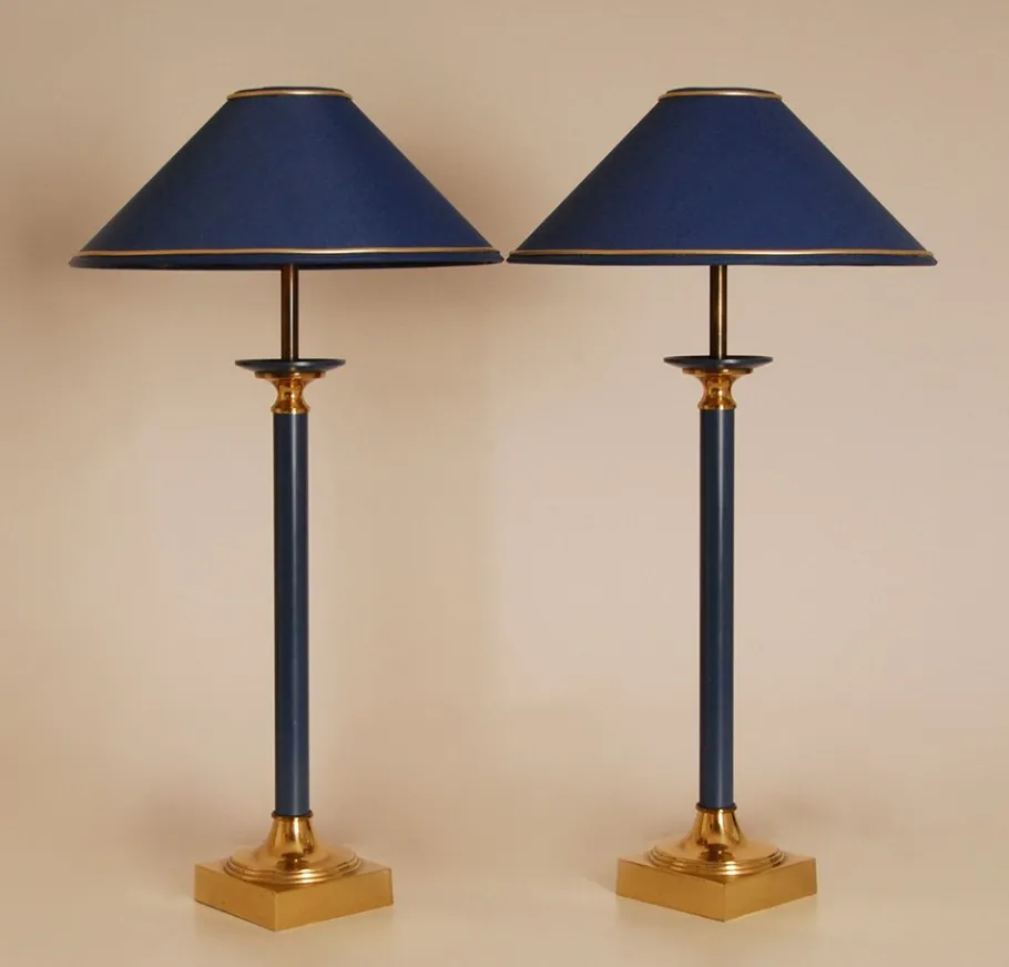 Sale Pamono Modern Gold and Blue Table Lamps from Maison Jansen, 1970s, Set of 2