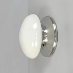 Best Pamono Modern Italian Round Base Wall Light in Opaline Glass and Metal attributed to Valenti Luce, 1970s