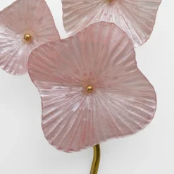 New Pamono Modern Murano Artistic Glass Pearly Pink and Brass Sconces, 1990, Set of 2