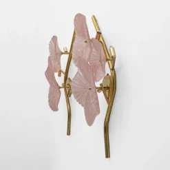 New Pamono Modern Murano Artistic Glass Pearly Pink and Brass Sconces, 1990, Set of 2