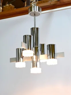 Hot Pamono Modernist Metal Chandelier attributed to Gaetano Sciolari, Italy, 1960s