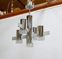 Hot Pamono Modernist Metal Chandelier attributed to Gaetano Sciolari, Italy, 1960s
